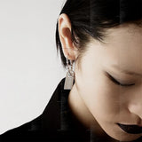 Rock Metal Silver Lock Label Shaped Hoop Earrings Unisex