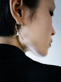 Rock Metal Silver Lock Label Shaped Hoop Earrings Unisex
