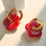Acrylic Resin Flower Hoop Earrings For Women Girls