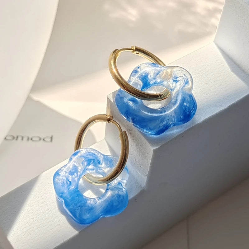 Acrylic Resin Flower Hoop Earrings For Women Girls