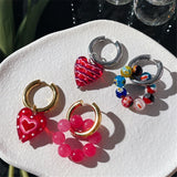 Vintage Sweet Red Heart Water Drop Earrings for Women Girls