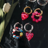 Vintage Sweet Red Heart Water Drop Earrings for Women Girls