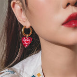 Vintage Sweet Red Heart Water Drop Earrings for Women Girls
