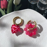 Vintage Sweet Red Heart Water Drop Earrings for Women Girls