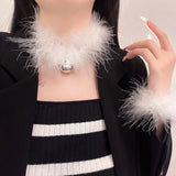 Winter Feather Collarbone Chain Bells Choker Collar Necklace for Women
