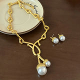 Litchi Pearl Necklace French Retro Charm Metal Heavy Jewelry Gift