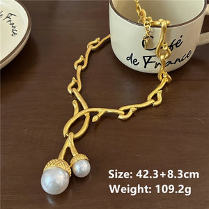 Litchi Pearl Necklace French Retro Charm Metal Heavy Jewelry Gift