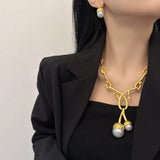 Litchi Pearl Necklace French Retro Charm Metal Heavy Jewelry Gift