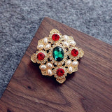 Vintage Plated Crytal Rhinestones Pearls Flower Scepter Brooch