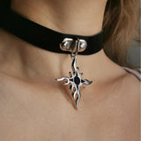 Round Leather Pendant Necklace Rock Gothic Punk Cross Choker Necklace Metal