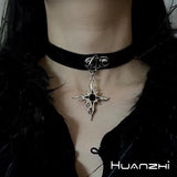 Round Leather Pendant Necklace Rock Gothic Punk Cross Choker Necklace Metal