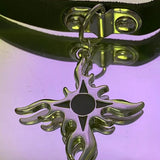 Round Leather Pendant Necklace Rock Gothic Punk Cross Choker Necklace Metal