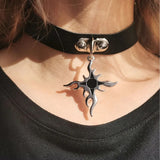 Round Leather Pendant Necklace Rock Gothic Punk Cross Choker Necklace Metal
