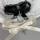 Lace Necklace Ribbon Bow Gothic Cross Pendant Collar Choker