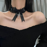Lace Necklace Ribbon Bow Gothic Cross Pendant Collar Choker