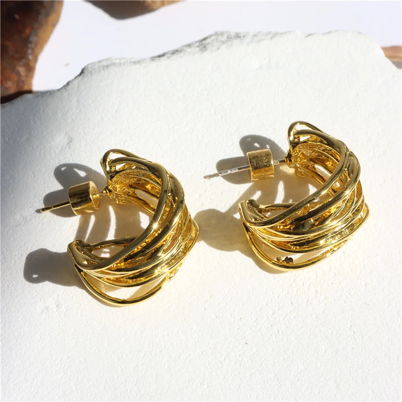 Multi-layer Hoop Earring for Women Vintage Hollow Heavy Party Jewelry