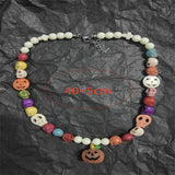 Colorful Skull Beaded Necklace Acrylic Pumpkin Pendant Jewelry