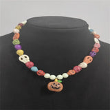 Colorful Skull Beaded Necklace Acrylic Pumpkin Pendant Jewelry