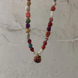 Colorful Skull Beaded Necklace Acrylic Pumpkin Pendant Jewelry