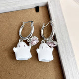 Devil Enamel Ghost Earrings Pink Heart Rhinestones Halloween Jewelry