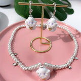 Devil Enamel Ghost Earrings Pink Heart Rhinestones Halloween Jewelry