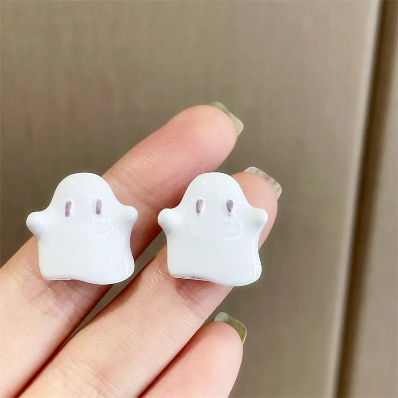 Devil Enamel Ghost Earrings Pink Heart Rhinestones Halloween Jewelry