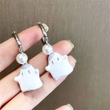 Devil Enamel Ghost Earrings Pink Heart Rhinestones Halloween Jewelry