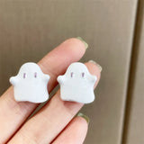 Devil Enamel Ghost Earrings Pink Heart Rhinestones Halloween Jewelry