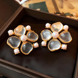 Colorful Flower Pearl Resin Earrings Vintage Jewelry Spring