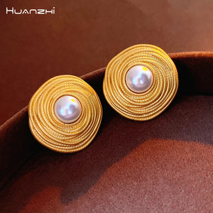 Irregular Geometric Round Stud Earring for Women Vintage Jewelry