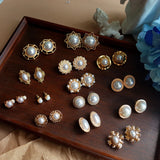 French Retro Pearl Rhinestone Earrings For Women