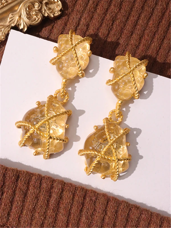 Large Vintage Earrings Geometric Enamel Retro Crystal Pearls Stone