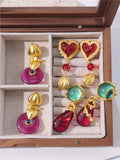 Large Vintage Earrings Geometric Enamel Retro Crystal Pearls Stone