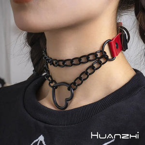 Gothic Heart Collar Chain Leather Choker Necklace