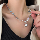 HUANZHI Hip Hop 3D Heart Silver Collarbone Necklace for Women Girls
