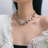 HUANZHI Hip Hop 3D Heart Silver Collarbone Necklace for Women Girls