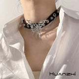 Hip-hop Metal Butterfly Choker Punk Leather Hollow Studded Chain Collar Necklace