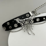 Hip-hop Metal Butterfly Choker Punk Leather Hollow Studded Chain Collar Necklace