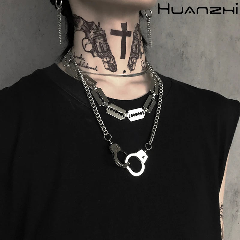 Punk Handcuffs Blade Thorns Necklace for Women Men