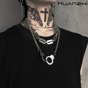 Punk Handcuffs Blade Thorns Necklace for Women Men