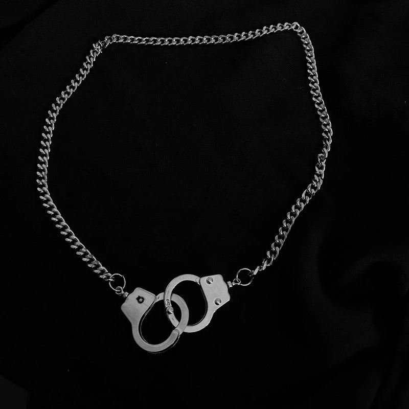 Punk Handcuffs Blade Thorns Necklace for Women Men