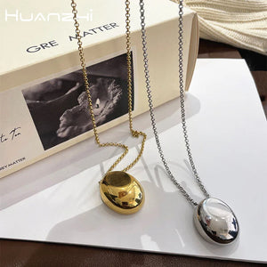 Brushed Metal Oval Necklace Long Sweater Chain Thin Chain Party Jewelry