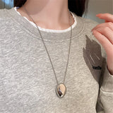 Brushed Metal Oval Necklace Long Sweater Chain Thin Chain Party Jewelry