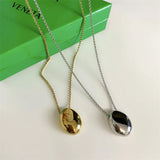 Brushed Metal Oval Necklace Long Sweater Chain Thin Chain Party Jewelry