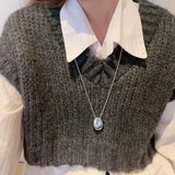 Brushed Metal Oval Necklace Long Sweater Chain Thin Chain Party Jewelry