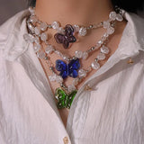 Y2K Cross Heart Pendant Beads Necklace Transparent Pearls Choker
