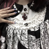 Y2K Cross Heart Pendant Beads Necklace Transparent Pearls Choker