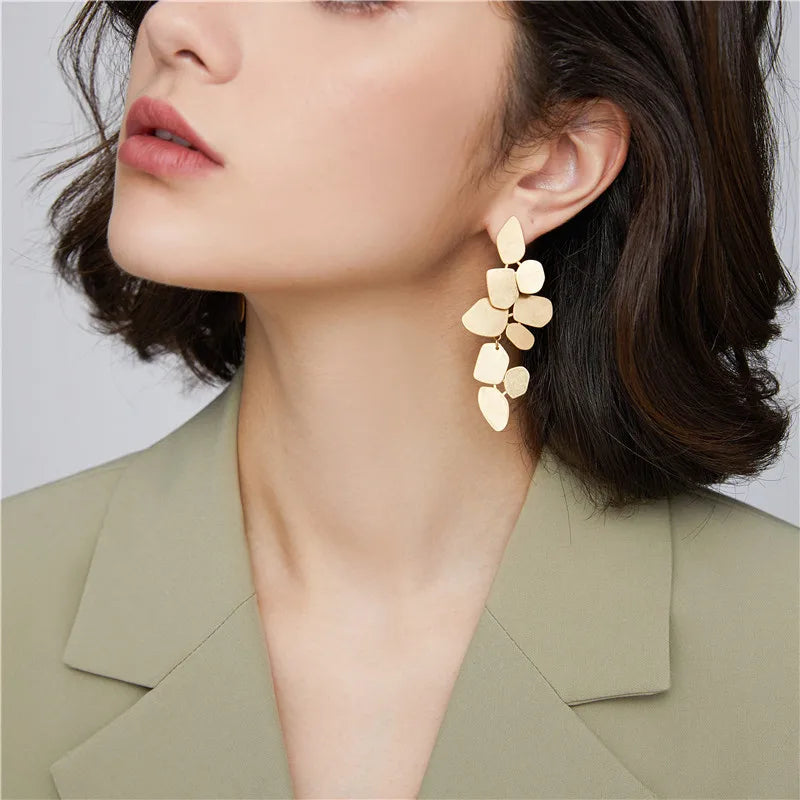 HUANZHI Irregular Flowers Copper Earrings Exaggeration Drop Dangle