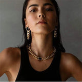 Stainless Steel Chain Choker Necklace with Square Stone for Women Girls