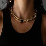 Stainless Steel Chain Choker Necklace with Square Stone for Women Girls